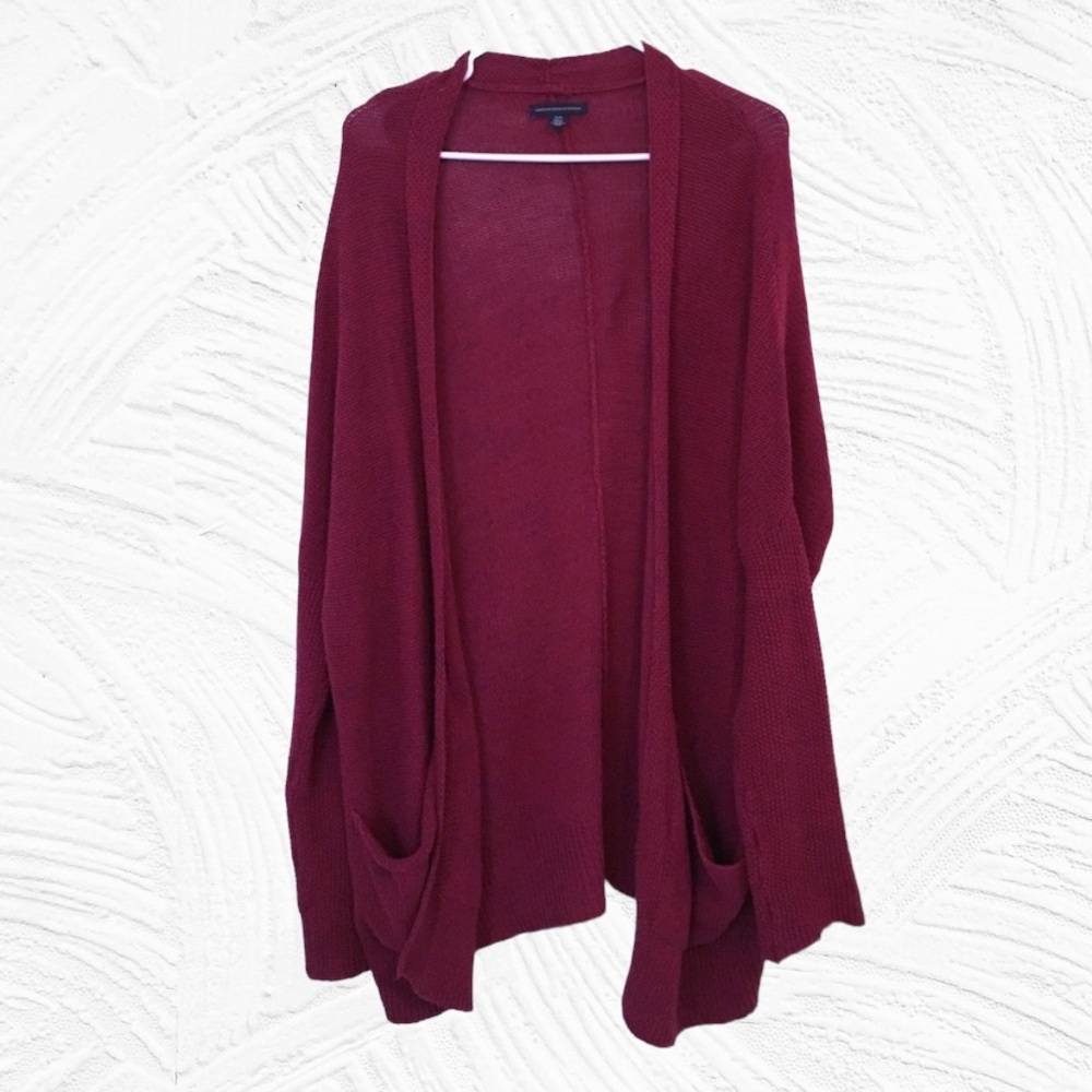 Long wine crocheted sweater American eagle